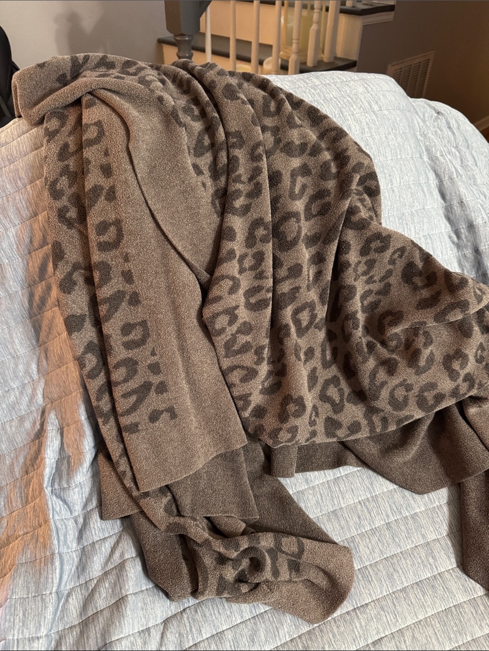 Barefoot Dreams Leopard Print Wrap in Brown and Taupe or lap throw - Picture 2 of 5